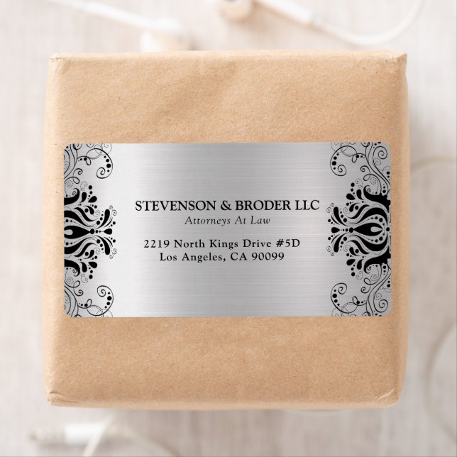 Black swirl silver background label (Insitu)