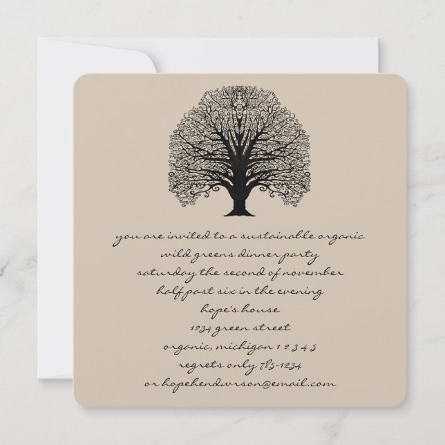 Black Swirl Tree  Invitation (Front)