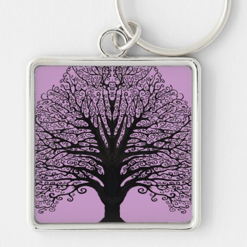 Black Swirl Tree Keychain