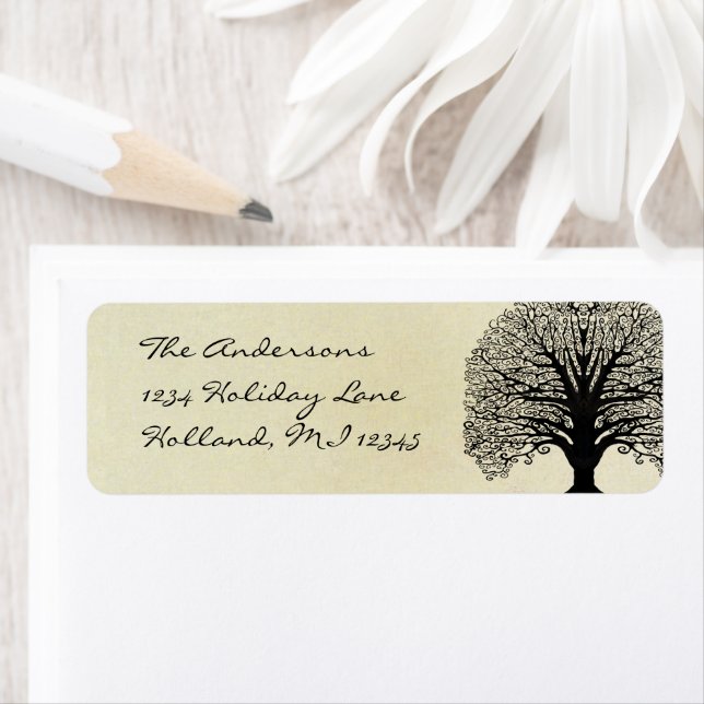 Black Swirl Tree Return Address Label (Insitu)
