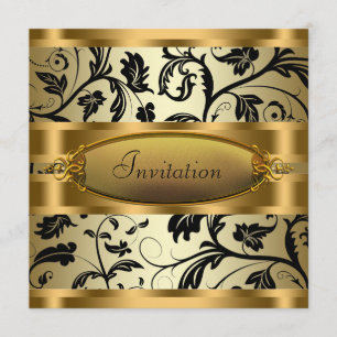 Black Swirl Vines Black Gold Party Invitation