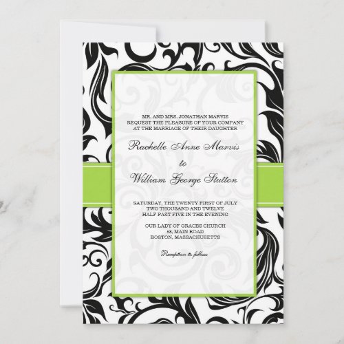 Black Swirl Wedding Invitation with Green