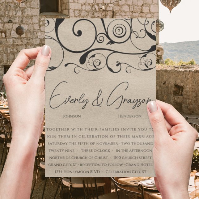 Black Swirl Wedding Invitations (Creator Uploaded)