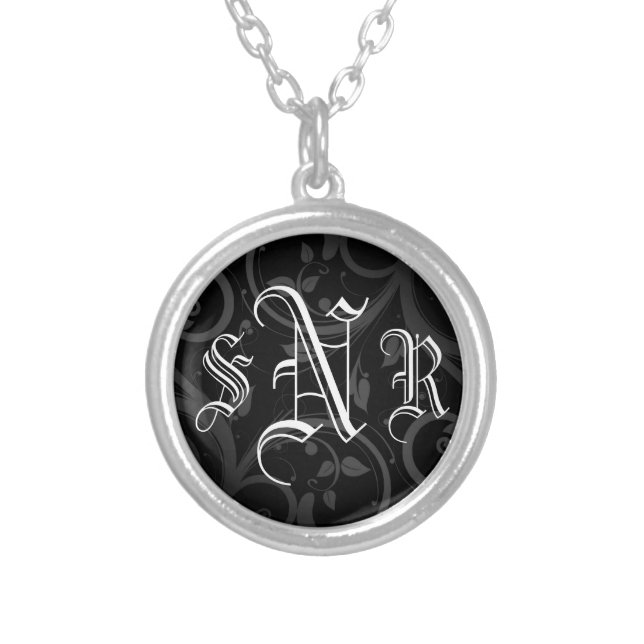 Black Swirl with Three Initial Monogram Pendant (Front)