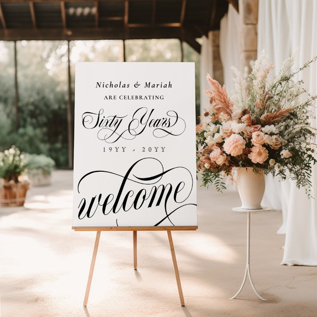 Black Swirls 60th Wedding Anniversary Welcome Foam Board (Creator Uploaded)