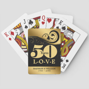 Black Swirls and Damask Wedding Anniversary Poker Cards