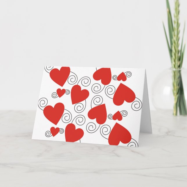 Black Swirls And Red Heart Card (Front)