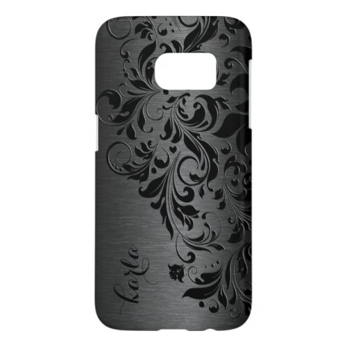 Black Swirls Lace  Dark Gray Metallic Texture Samsung Galaxy S7 Case