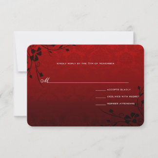 Black Swirls on Red Metallic Damask Wedding Invite