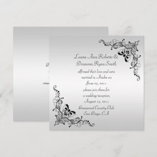 Black Swirls on Silver Background Post Wedding Invitation