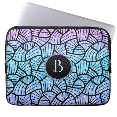 Black Swirls Pattern on Colorful Glitter Print Laptop Sleeve