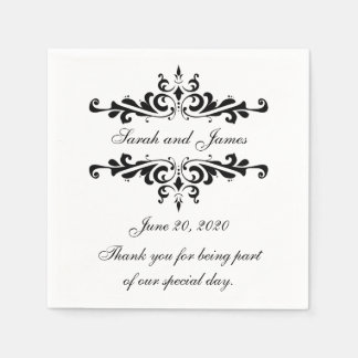 Black Swirls Thank You Wedding Paper Napkin