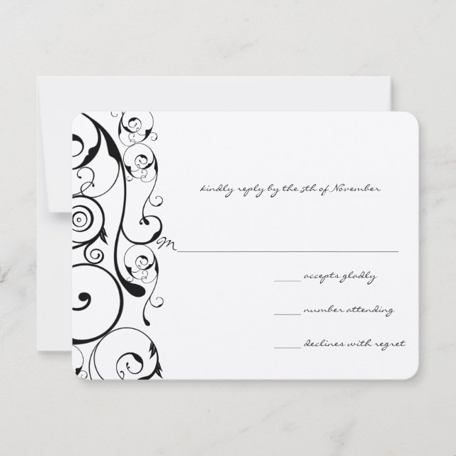 Black Swirls Wedding RSVP (Front)