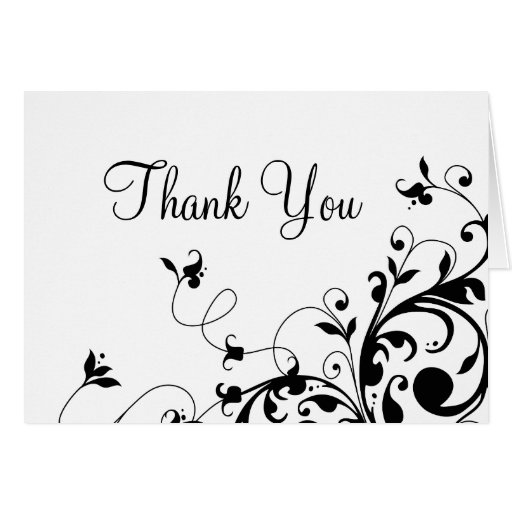 Black Swirls Wedding Thank You Card | Zazzle