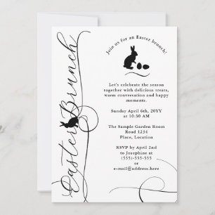 Black Swirly Flourishes With Bunnies Easter Brunch Invitation