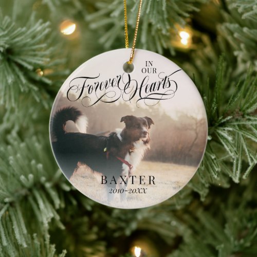Black Swirly Forever In Our Hearts Pet Photo Ceramic Ornament