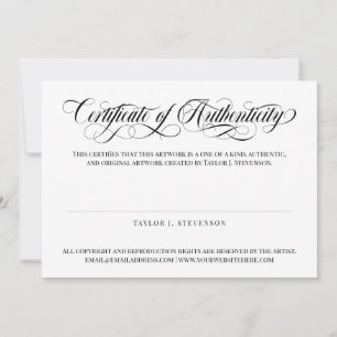 Black Swirly Script Certificate of Authenticity