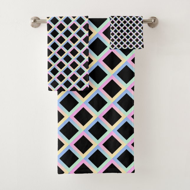 Black Symmetric Diamonds with Gradient Frames Bath Towel Set (Insitu)