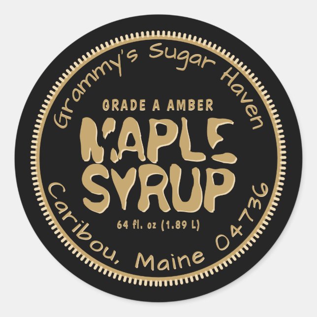Black & Syrup Colored Maple Syrup Custom Label (Front)