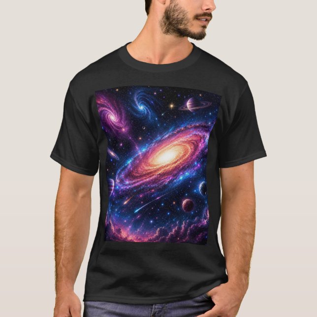 Black t shirt space design front and back (Front)