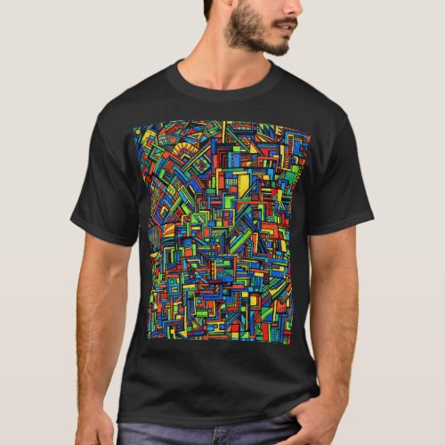 Black T_Shirt with Colorful Squares Design