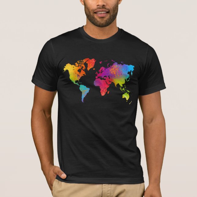 Black T-Shirt with colorful world map (Front)