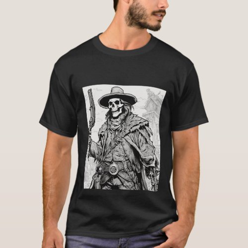 Black T_shirt with linch and skeleton gunslingers