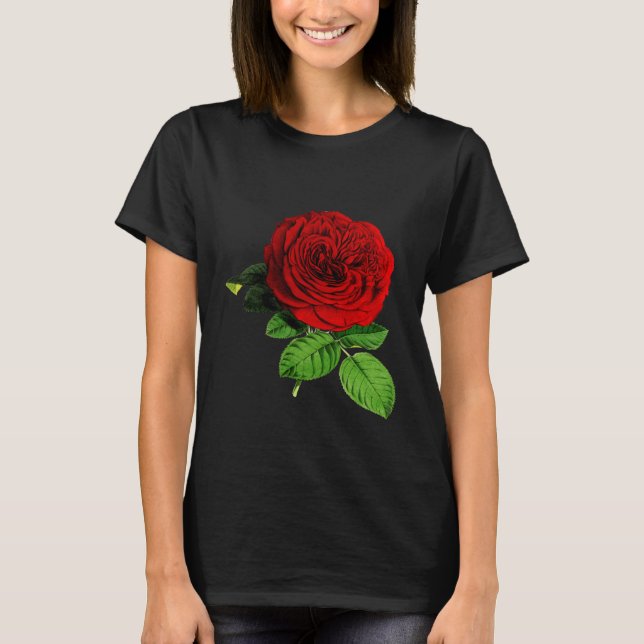 Black T-Shirt with Red Rose (Front)
