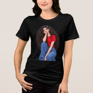Black T-Shirt with Stylish Girl Art Tri-Blend Shirt