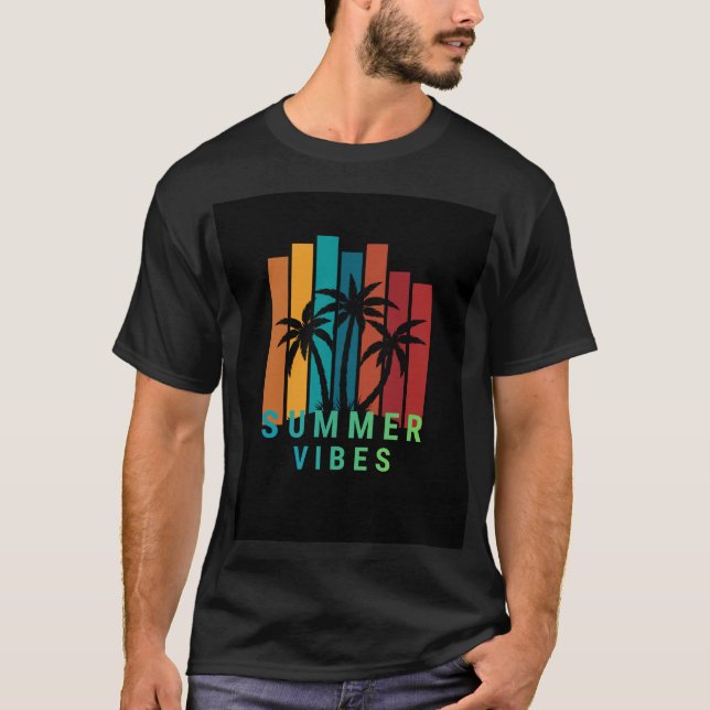 Black T-Shirt with summer vibes design (Front)