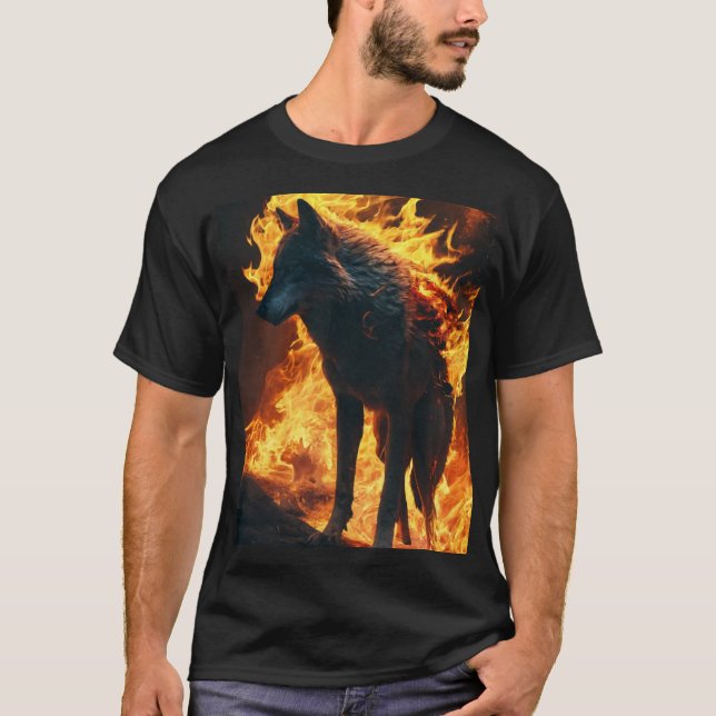 black t shirt with wolf (Front)