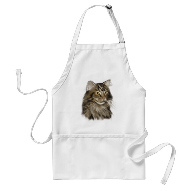 Black Tabby Maine Coon Cat Adult Apron (Front)