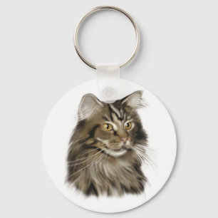Black Tabby Maine Coon Cat Keychain