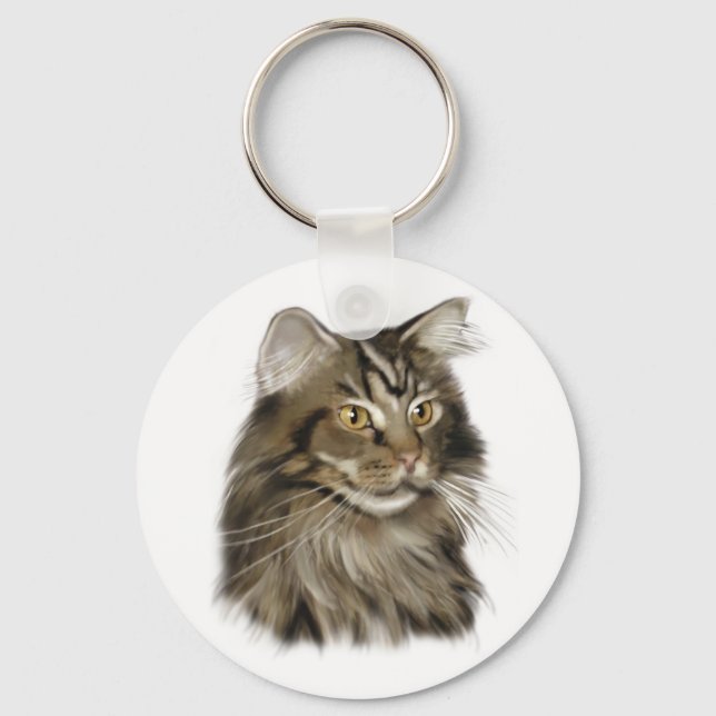 Black Tabby Maine Coon Cat Keychain (Front)