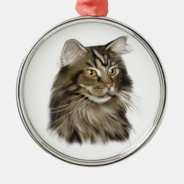 Black Tabby Maine Coon Cat Metal Ornament (Front)