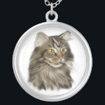 Black Tabby Maine Coon Cat Silver Plated Necklace<br><div class="desc">The Maine Coon is the gentle giant of the cat world. These large cats are very loving and enjoy the company of their human pets.</div>