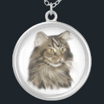 Black Tabby Maine Coon Cat Silver Plated Necklace<br><div class="desc">The Maine Coon is the gentle giant of the cat world. These large cats are very loving and enjoy the company of their human pets.</div>