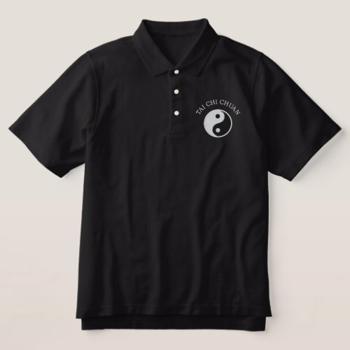 Black Tai Chi _ Embroidered Embroidered Polo Shirt