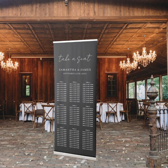 Black Take a Seat Stylish Wedding Seating Chart Retractable Banner (Creator Uploaded)