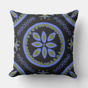 Black Talavera Tile Outdoor Pillow