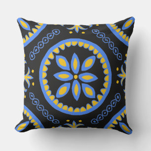 Black Talavera Tile Outdoor Pillow
