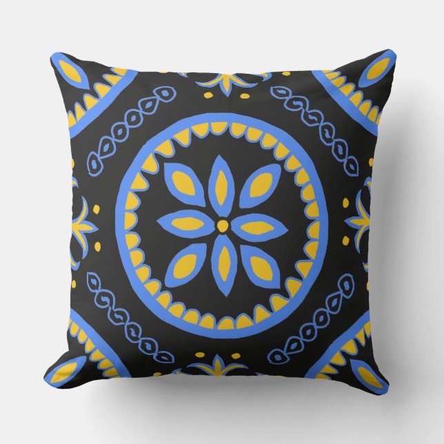 Black Talavera Tile Outdoor Pillow (Front)
