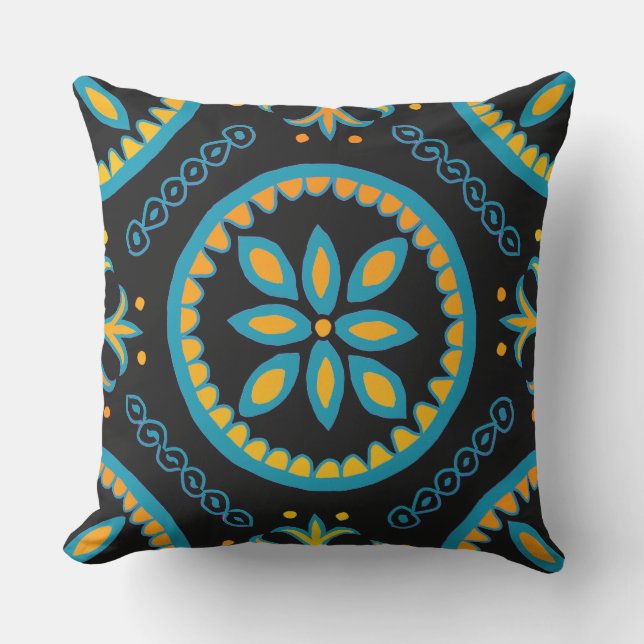 Black Talavera Tile Outdoor Pillow (Front)