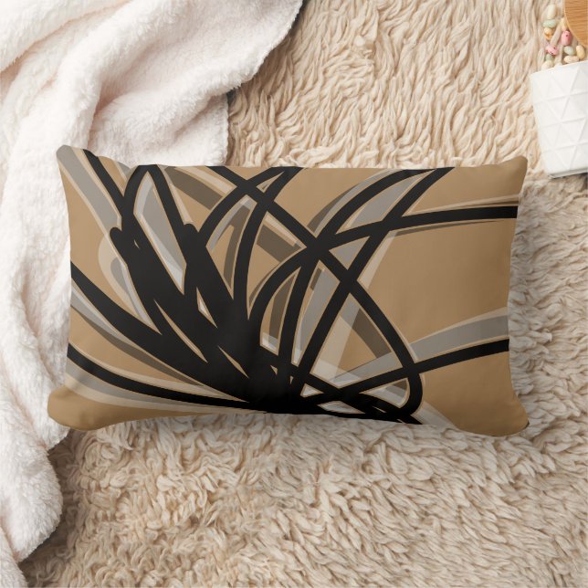 Black & Tan Abstract Ribbon Design Lumbar Pillow (Blanket)