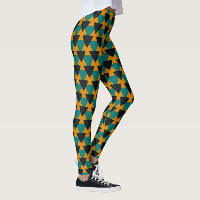 Black Tan and Teal Triangles Leggings (Right)