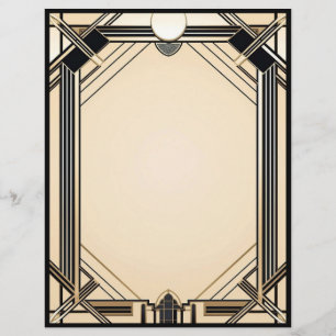Black Tan and White Art Deco Frame Letterhead