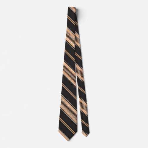 Black Tan and White Stripe Necktie
