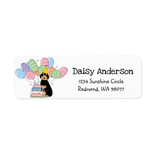 Black Tan Aussiedoodle Birthday Return Address Label (Front)