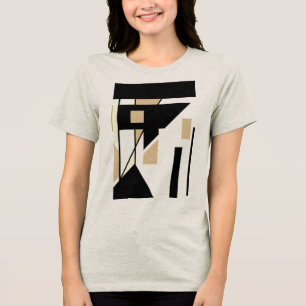 Black Tan Beige MCM Look Geometric Shapes Abstract Tri-Blend Shirt