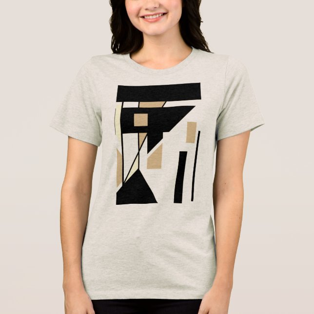 Black Tan Beige MCM Look Geometric Shapes Abstract Tri-Blend Shirt (Front)